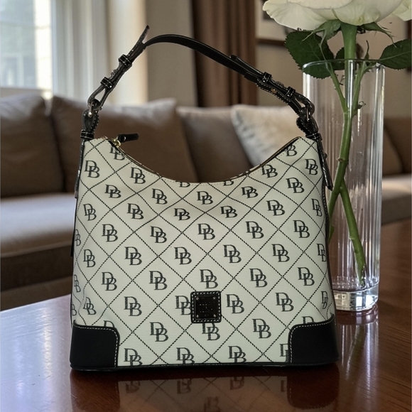 Dooney & Bourke Handbags - Dooney & Bourke Black and Cream Shoulder Bag